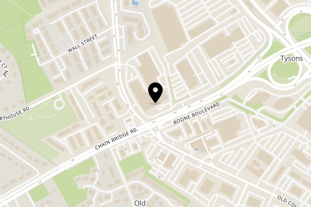 Map showing the location of Greenhouse Kitchen + Bar on 2070 Chain Bridge Rd in Vienna